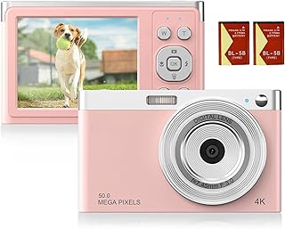 Tempaka Câmera digital compacta 4K, filmadora, tela IPS de 50 MP, 2,88 polegadas, foco automático, zoom 16X, antivibração, detecção facial, captura de tela, flash embutido com 2 pilhas, bolsa de trans