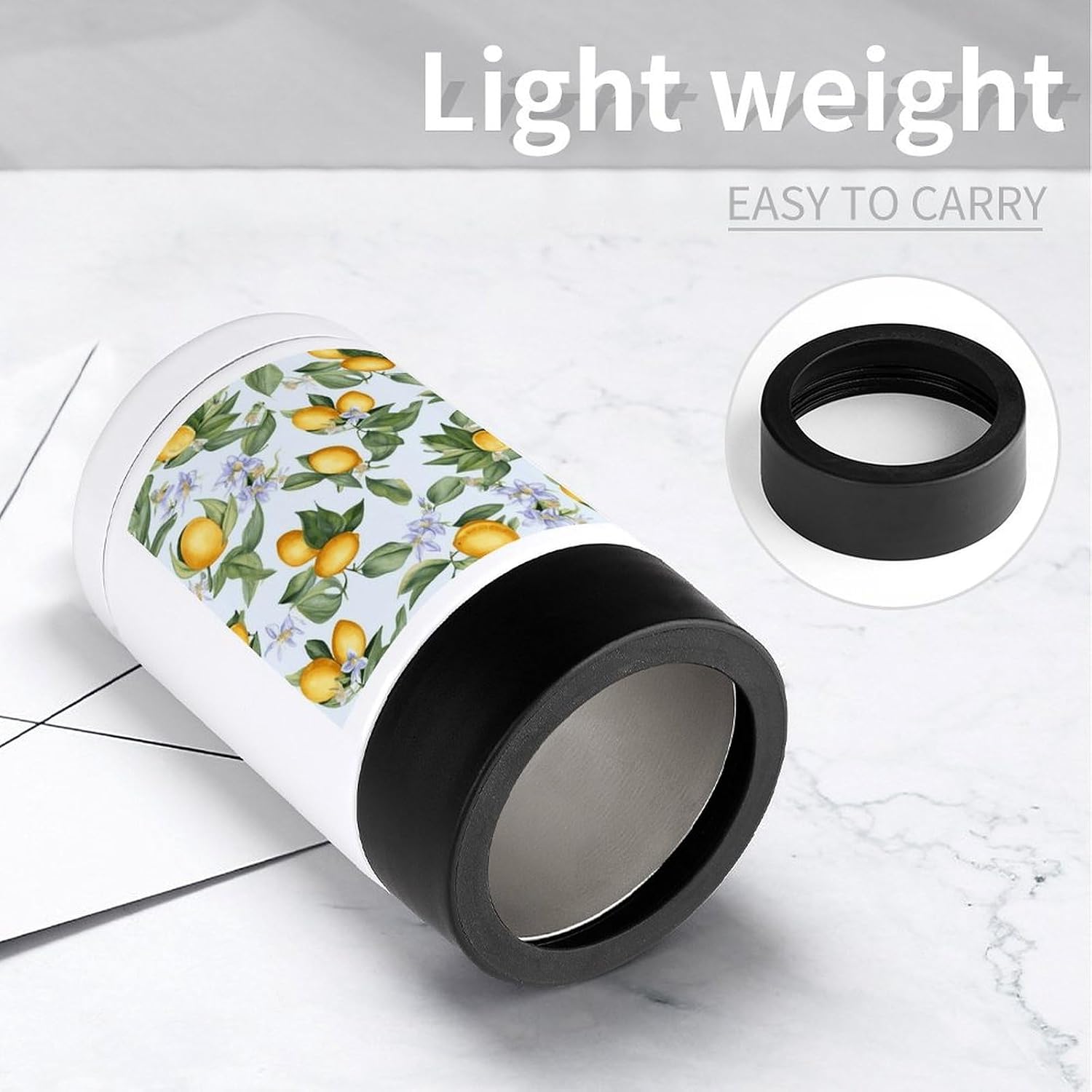 Stainless Steel Cooler, Lemon Pattern Print Multipurpose Beverage Chiller with Silicone Sleeve for Home, Office, Camping, And Bar image 4