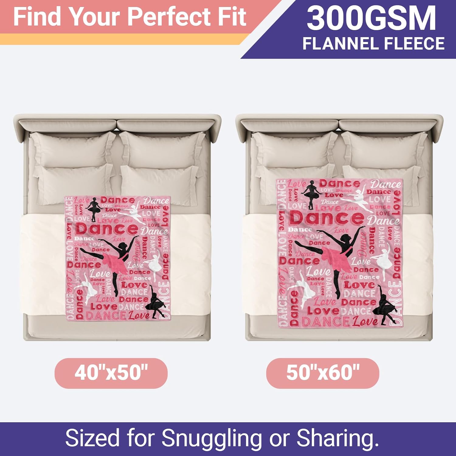 Dance Blanket for Girls & Women, Flannel Throw for Ballerina Dancers, Ballet Dance Lover Gift Idea (Pink, 40"x50") - Image 7