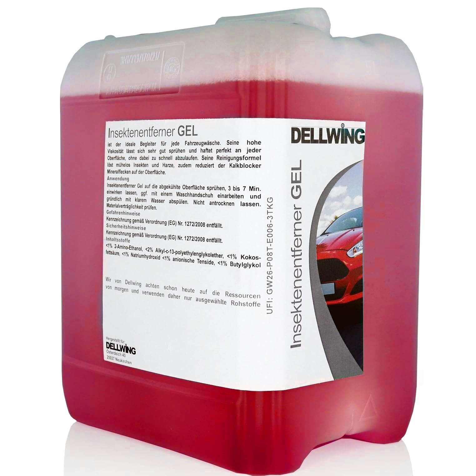 DELLWING Gel Rimuovi Insetti Tanica da 5L – Rimuove Facilmente Insetti e resine – Il bloccacalcare Riduce Le Macchie minerali su Vernice e plastica – Perfetta aderenza alla Superficie