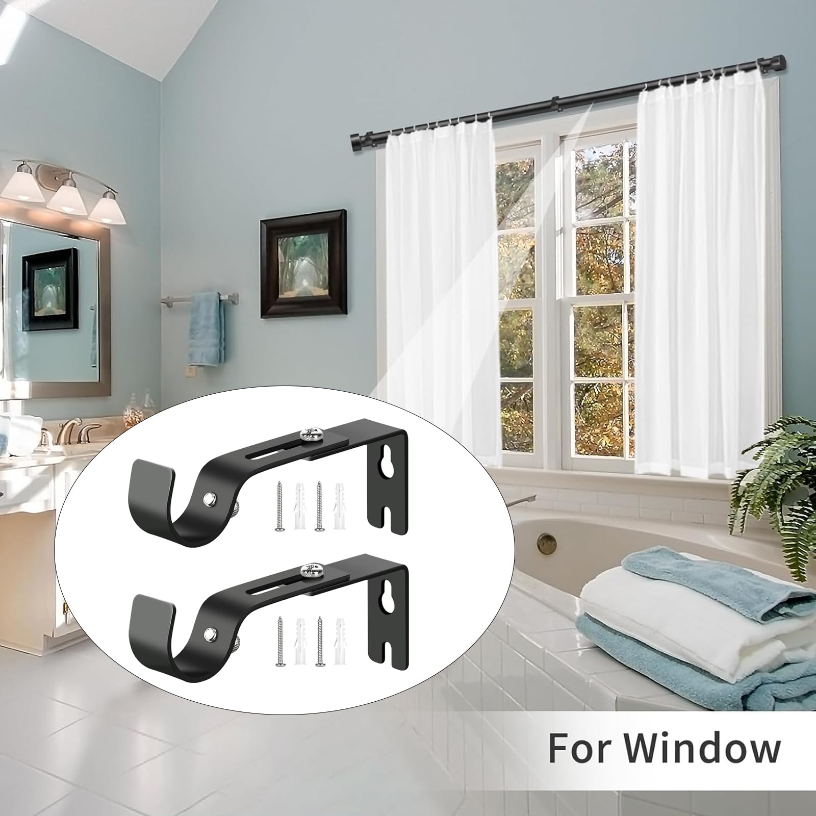 tringle Rideau Blanche 80-300 cm, Tringle Extensible 3m, Support Ajustable Kit Pour Fenêtre, Voilage Métal 5/8 Diamètre