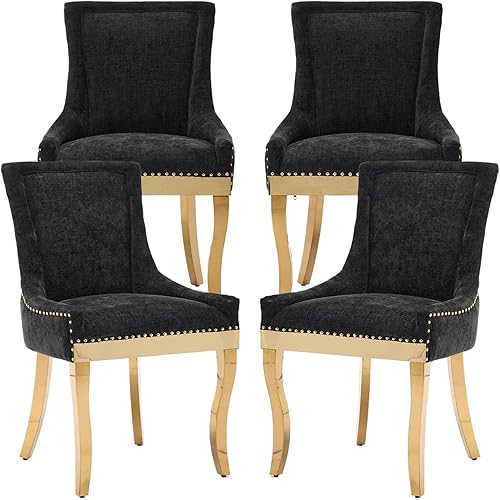 Miniatura 39 de Sillas de Comedor - Juego de 4 sillas de comedor modernas, tapizadas de tela con respaldo alto con ribete de cabeza de clavo y patas curvadas de 01