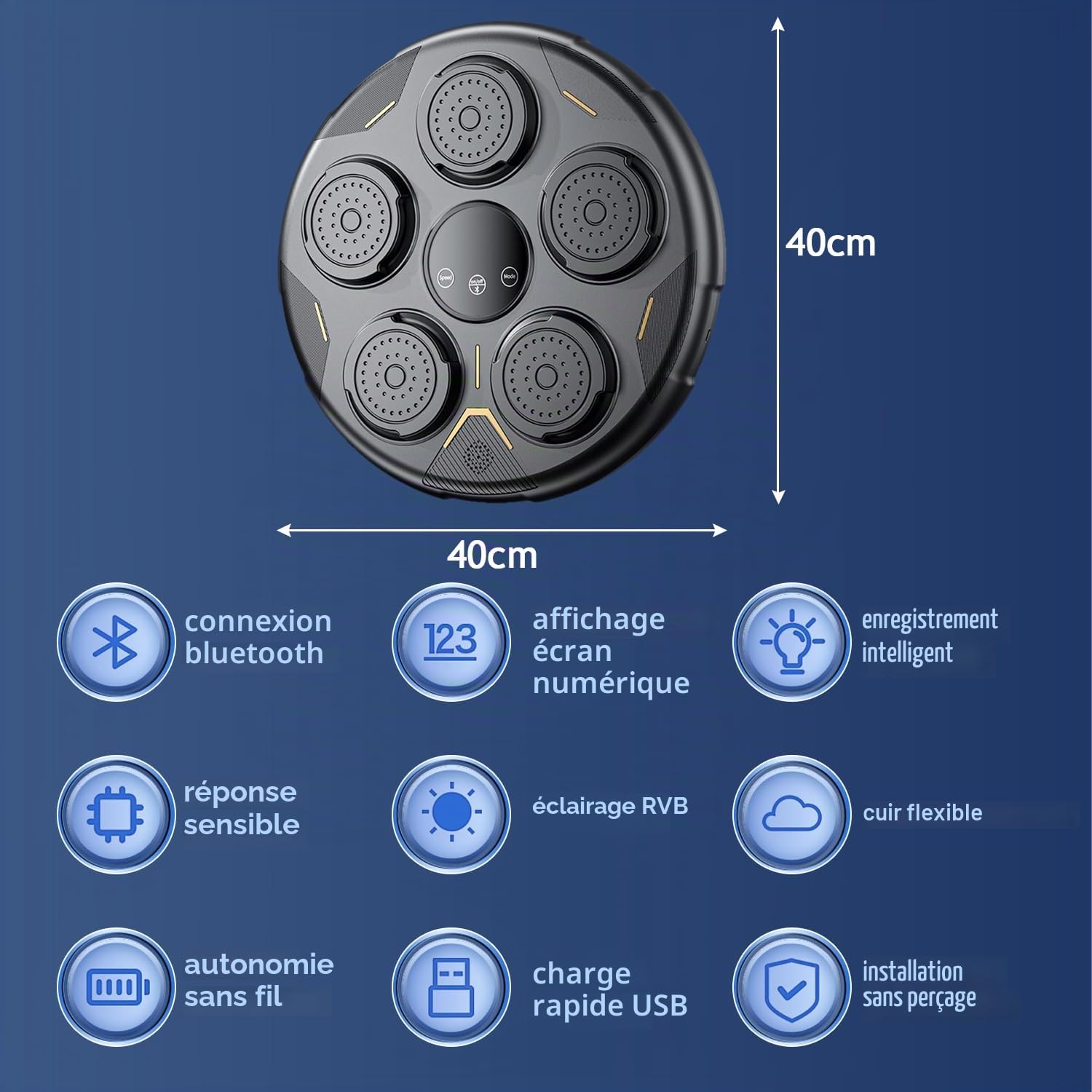Music Boxing Machine, Boxe Mural Musique Intelligente Bluetooth, Machine de Boxe Musicale, Articles D'entraînement pour Boxe, Réaction Oculaire et Coordination pour Enfants et Adultes
