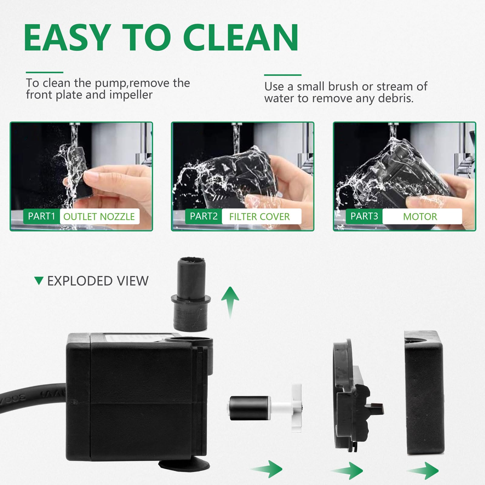 Mini bomba sumergible de 3 W, bomba de fuente pequeña de 180 L/H, bombas de agua extremadamente silenciosas para acuarios, fuentes de agua, peceras, mesa, fuentes para mascotas — view 6