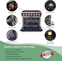 Vista 4 de Akicon Cocina de Gas de Estilo Profesional Deslizante Independiente de 36 pulgadas con Horno de 5.2 Pies Cúbicos, 6 Quemadores, Ventilador