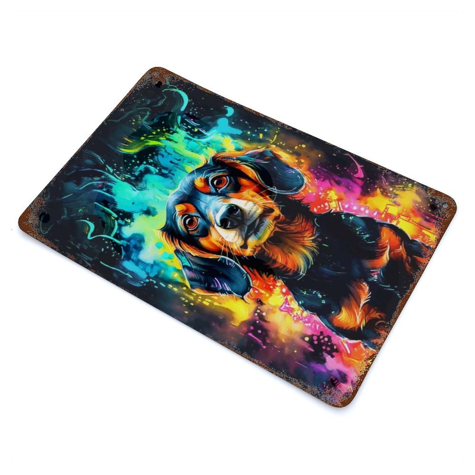 Dachshund in Neon Colors Vintage Rust Metal Sign 11.8"x7.9", Ideal for Basement, Hobby Room And Garage Decor