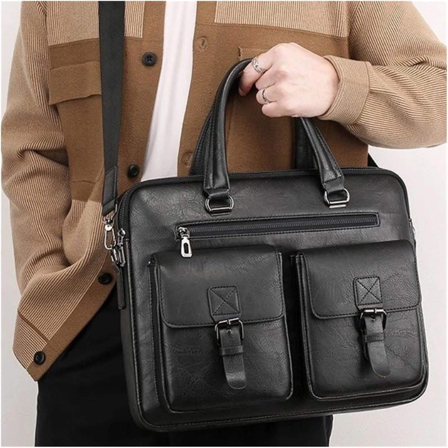 Briefcase Men's Business Briefcase Bag Leather Office Tote Bags For 14 Inch Laptop Large Capacity