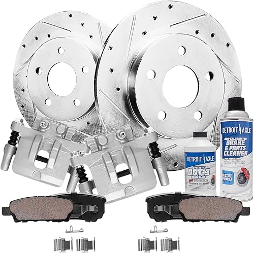 Miniatura 82 de Detroit Axle - Kit de freno delantero para Ford Explorer Mercury Mountaineer 2002-2005 Bujes de rodamiento de rueda perforados y ranurados rotores
