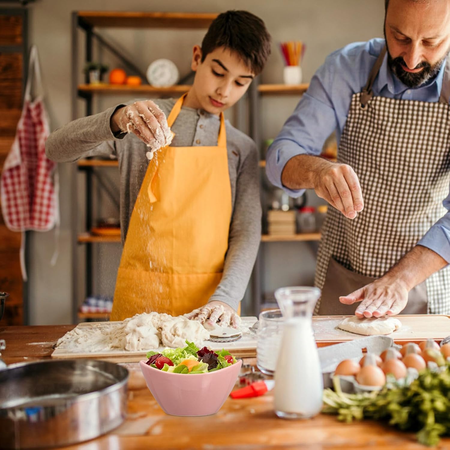 FUOYLOO 2pcs Pink Ingot-shaped Ceramic Salad Bowls Small Rice Noodle Soup Bowls for Home Kitchen Dining