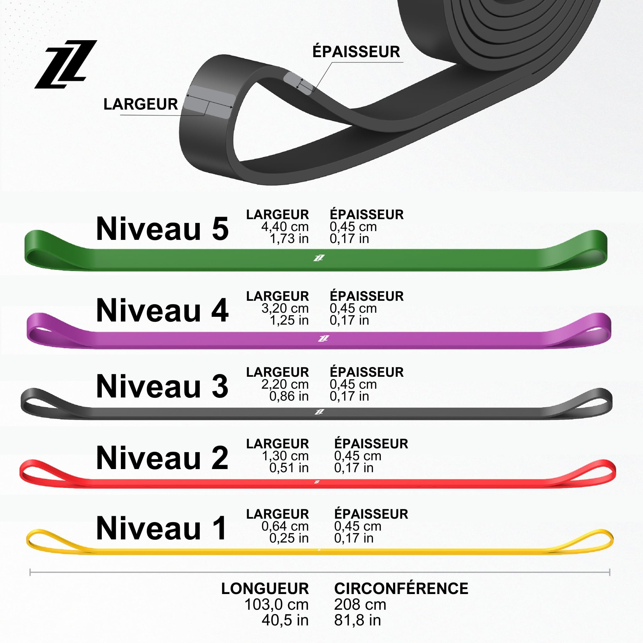 Bandes de Résistance Individuelles et Kit d'Élastiques 3 ou 5 pcs | Latex Naturel Haute Densité | Entraînement, Extension et Force | Yoga, Pilates, Crossfit, Musculation, Callisthénie