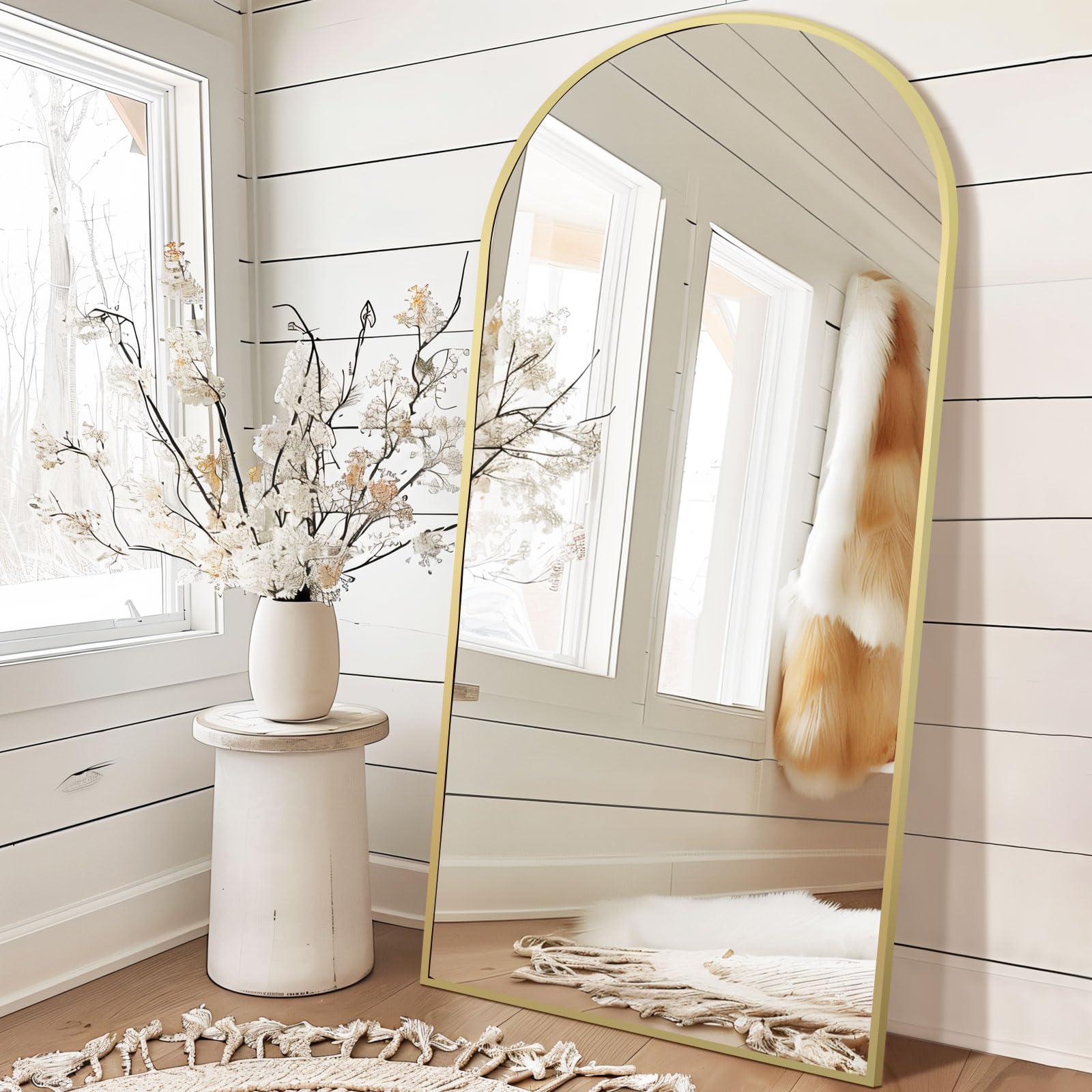 71x28 " Large Mirror Full Length, Gold Arched Full Length Mirror, Extra Large Floor Mirror with Stand, Hanging or Leaning Standing Full Body Mirror for Bedroom Living Room Gym, Tempered Glass