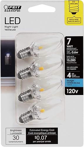 Miniatura 2 de Feit Electric BP7C7850LED4 0.6W 7W equivalente a 30 lúmenes base de candelabro LED C7 bombilla nocturna, 2.1 pulgadas de alto x 0.9 pulgadas de