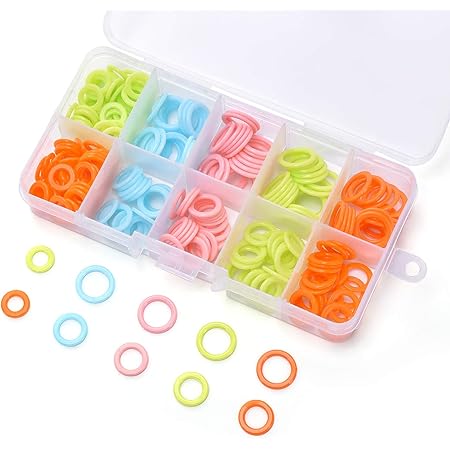 240 Pieces Knitting Stitch Marker, Plastic Smooth Coloured O-Rings with Clear Storage Box, Crochet Ring Assorted Knitting Needle Clip Multiple-Size