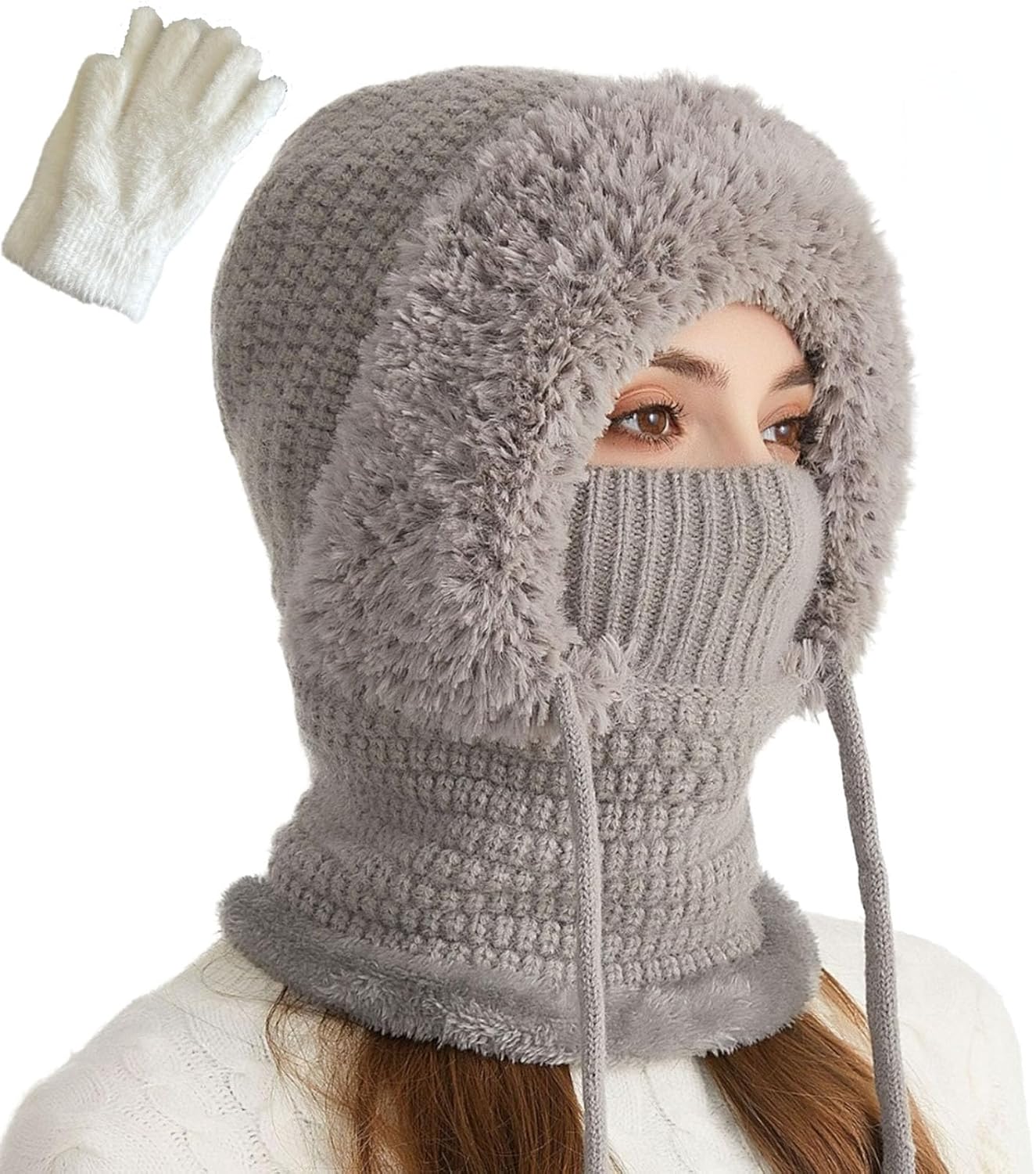 3 in 1 Beanie Hat for Women with Scarf & Mask, Winter Merino Wool Hat 3 in 1, Fleece Lined for Head, Ears & Neck
