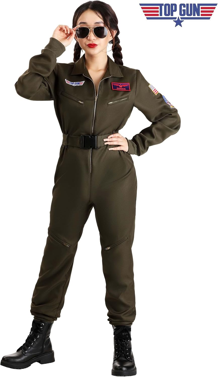 Women's Top Gun Flight Suit Costume | Adult Top Gun Costume for Halloween and Themed Parties