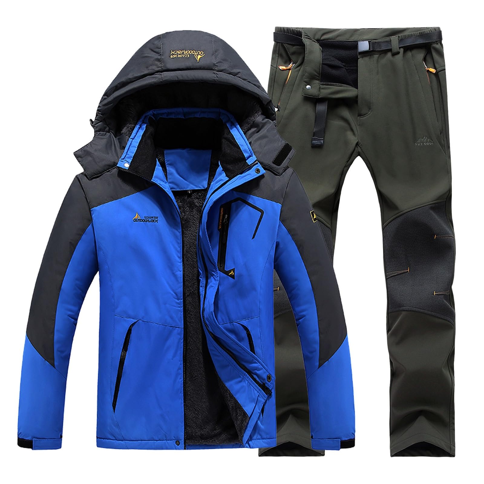Generisch Abbigliamento da sci per uomo e donna, giacca invernale antivento e pantaloni con cappuccio, adatto per abbigliamento casual da sci all'aperto