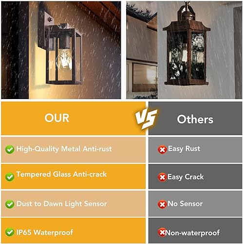 Miniatura 88 de PARTPHONER Lámparas para exteriores del atardecer al amanecer, paquete de 2 luces con sensor de porche, lámpara de iluminación impermeable