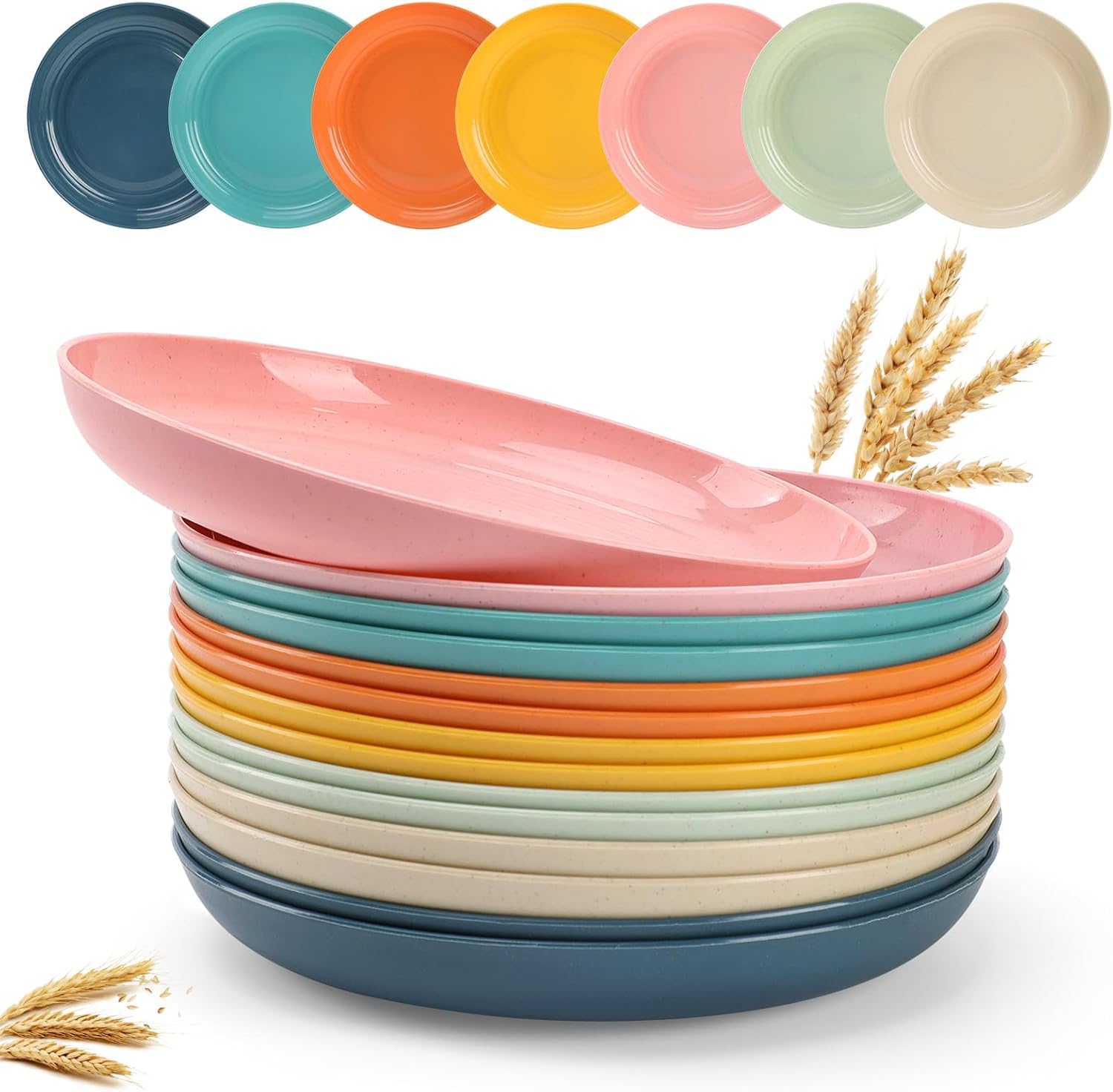 ZongXing 14 Pack Plates Set, 9 inch Wheat Straw Plates