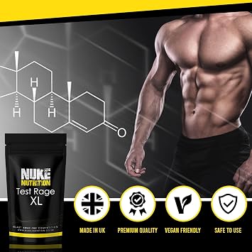 Nuke Nutrition Test Rage XL Testosterone Booster for Men | 60 Capsules | Anabolic Supplement to Enhance Male Testosterone Levels | Boost Lean Physique, Muscle Growth & Strength | Vegan & Easy Swallow