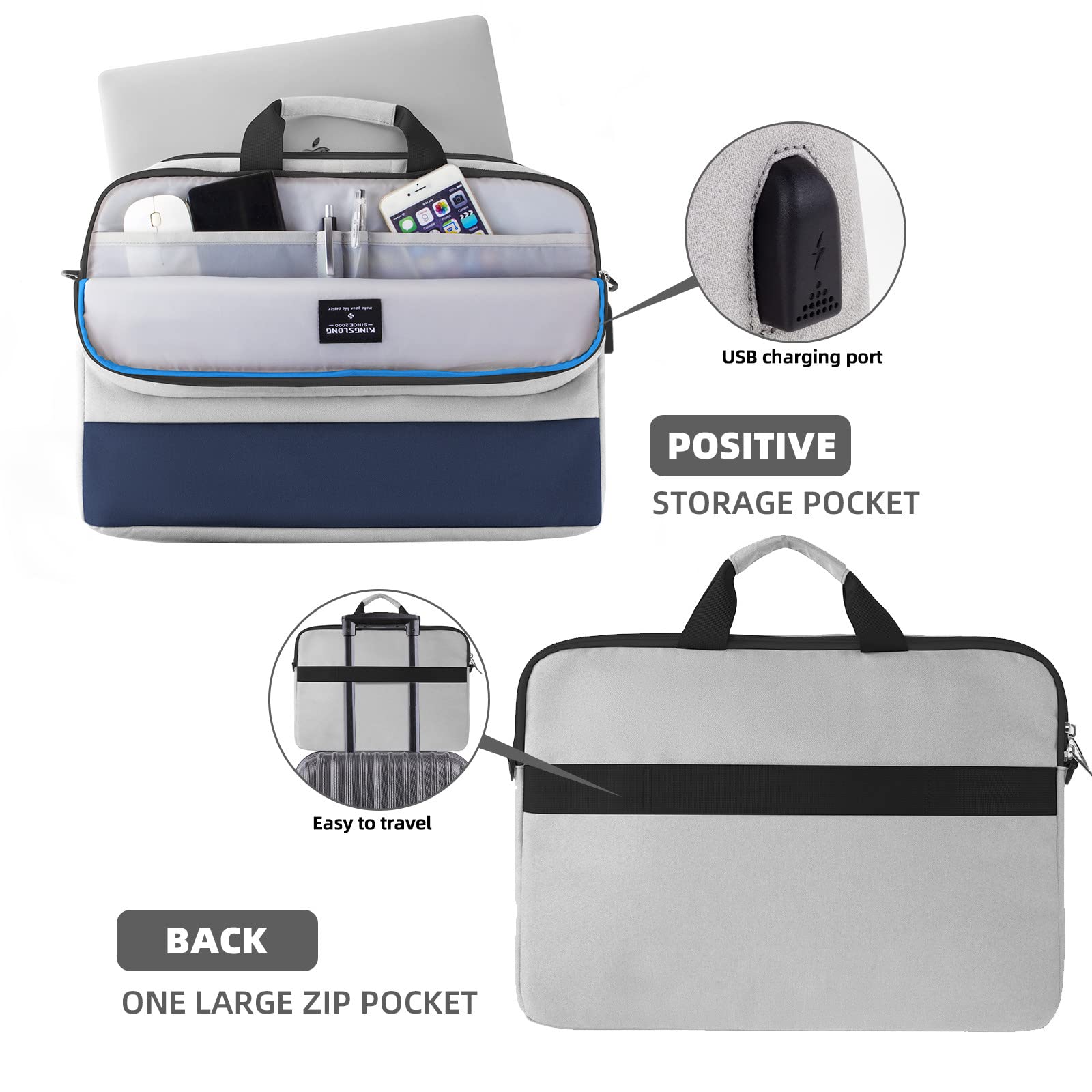 dujp 17-17.3 inch Laptop Briefcase Bag, Computer Case with Shoulder Strap Handle Bag for Men Women, Work Bag Business Travel Office Grey