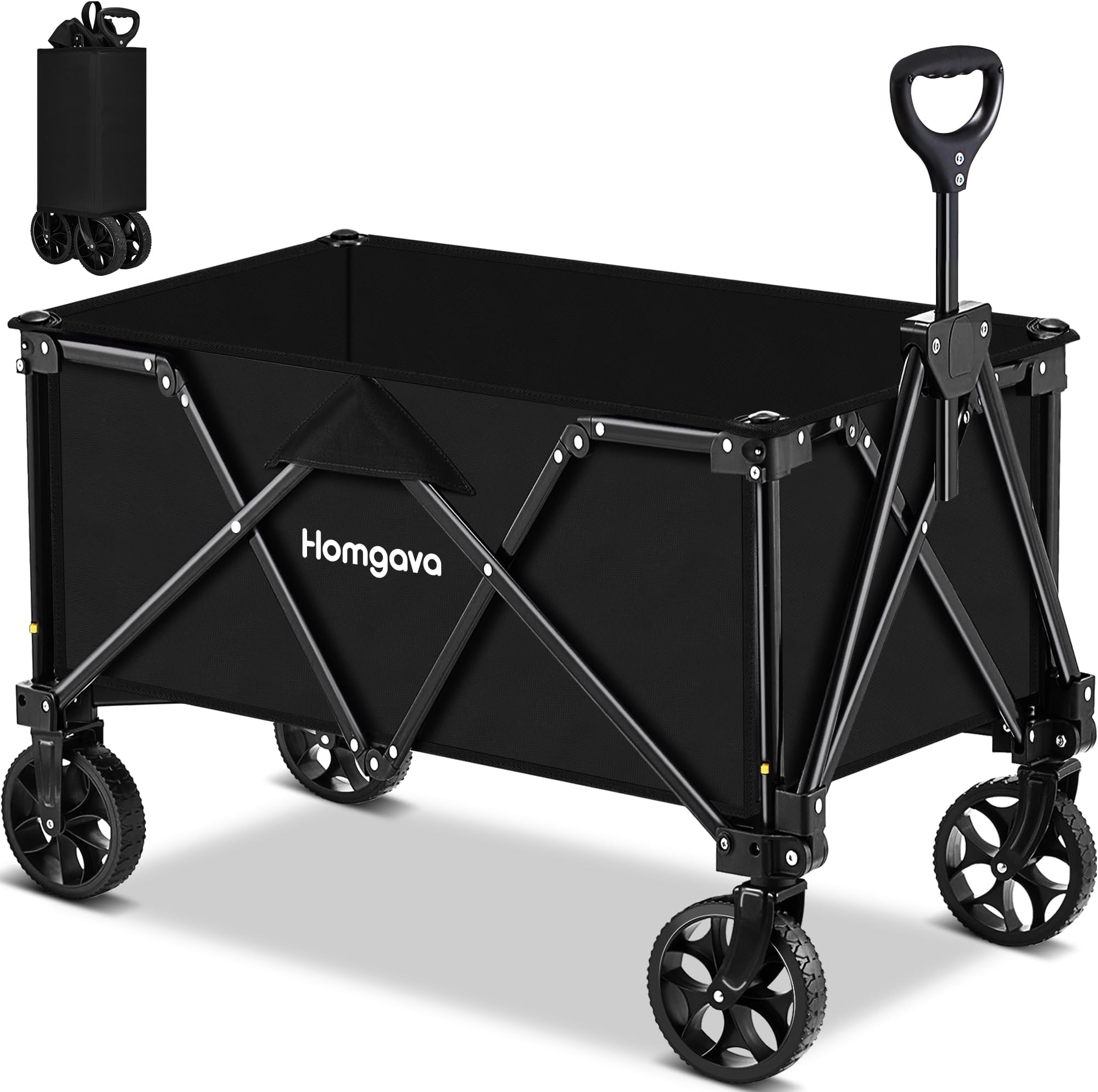Homgava Collapsible Folding Wagon Heavy Duty,Foldable Utility Cart with Wheels,Large Capacity,for Grocery Outdoor Camping Beach Gardening Shopping Fishing Black