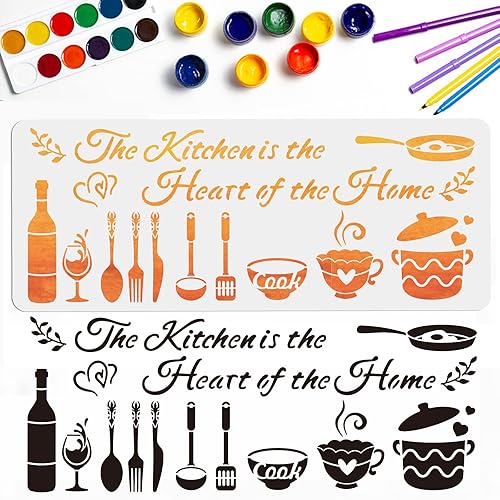 MAYJOYDIY Plantilla de letrero de cocina, plantillas de cocina, utensilios de cocina con refranes, cuchillo, tenedor, cuchara, utensilios de cocina,