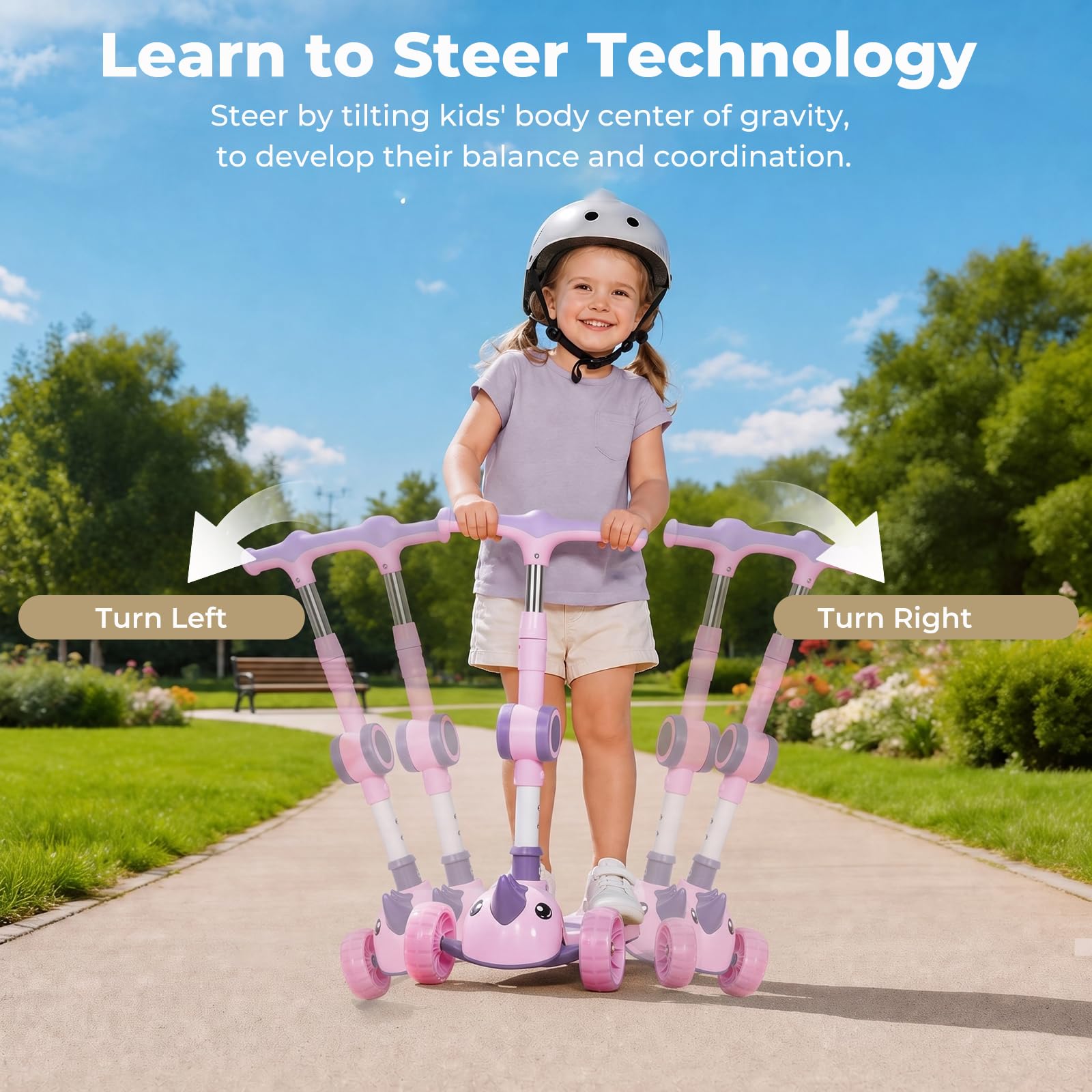 Patinete infantil 3 en 1, patinete infantil con barra deslizante, con asiento extraíble y ruedas LED, altura regulable en 3 niveles, para niños de 1 a 8 años, hasta 50 kg
