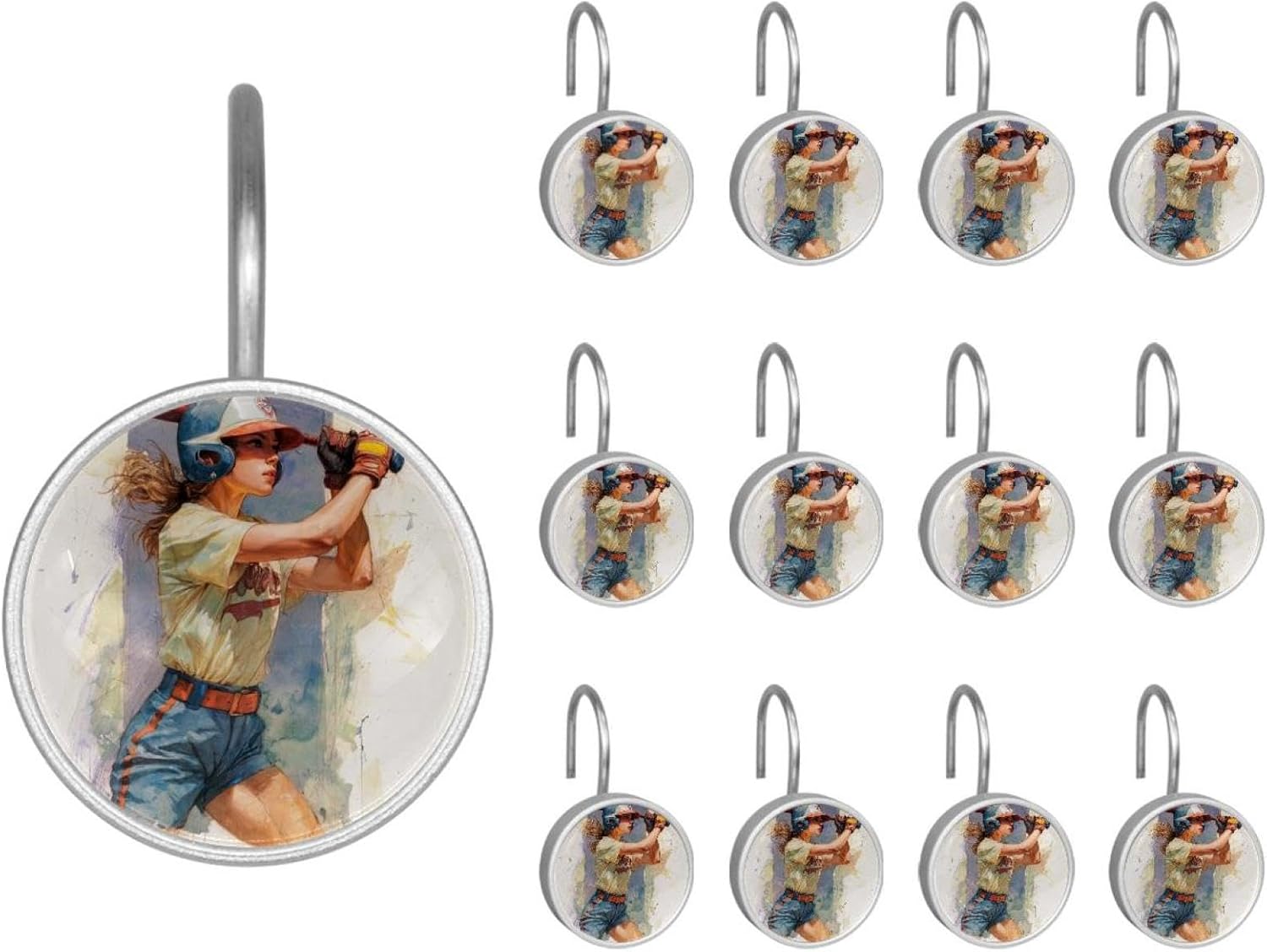 Teal Agate Pattern Crystal Glass Shower Curtain Hooks Rings Decorative Bathroom Decor - Set of 12