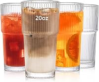 INSETLAN Bordázott Üvegpohár Szett 600ml - 4 db Nagy Kapacitású Pohár Jeges Kávéhoz, Vízhez, Koktélokhoz - Elegáns Modern Üvegáru Hétköznapo 1