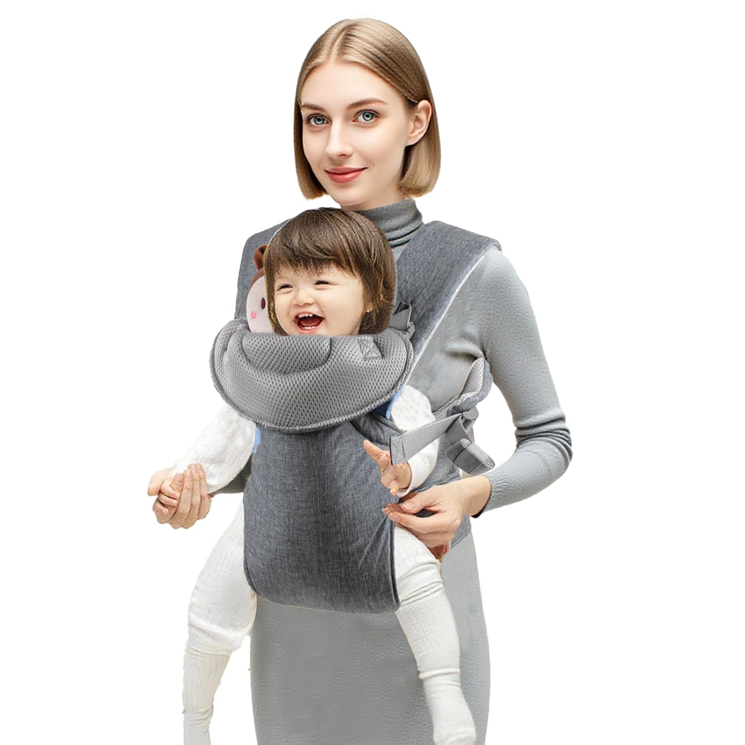 New Little One Sling Wrap Carrier - Hands-Free Adjustable Carrier with Breathable Mesh & Ergonomic Hip Seat, Nursing-Friendly 7-45 lbs (Gray)