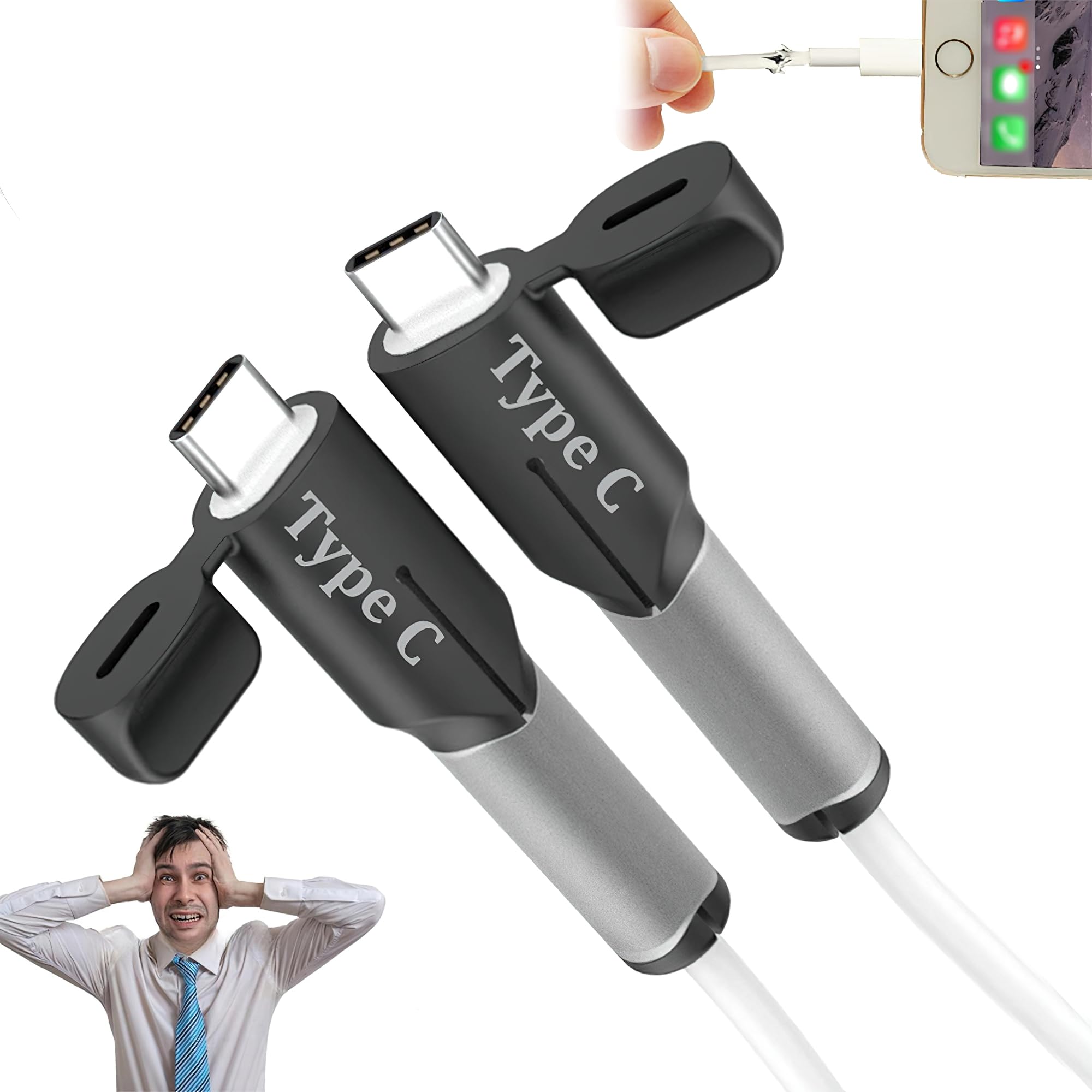 ZOTIMO Silicone Charger Cable Protector - Useful Mobile Phone Accessories for Daily Life, Safe Wire Guard, Data Cord Sleeve Cover, Cute Spiral Protection for (Type C to Type C)