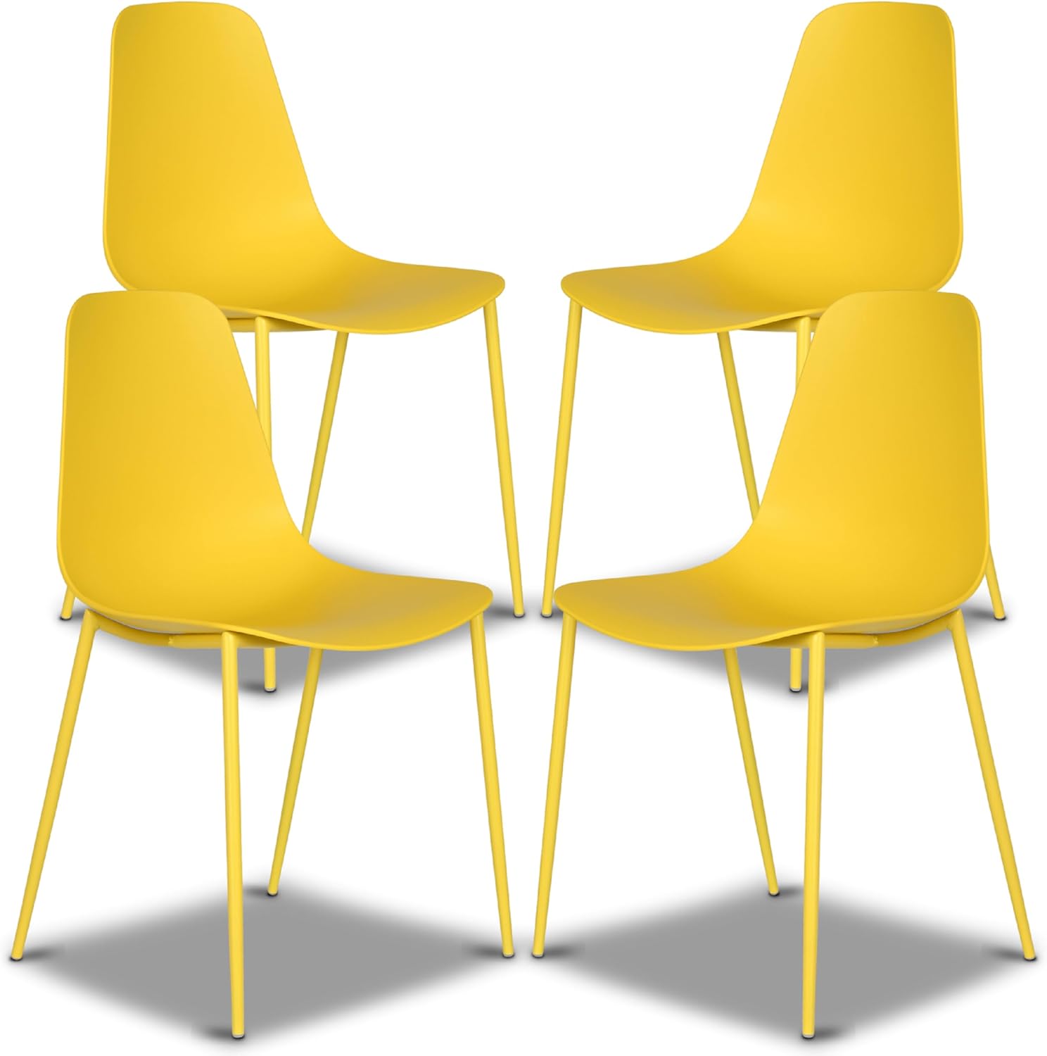 Poly & Bark Isla Modern Kitchen Chairs Set of 4 - Sunburst Yellow Plastic Dining Chairs with Metal Legs, Indoor Outdoor Use