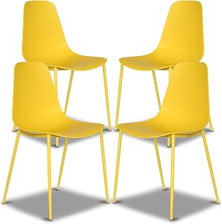 Poly & Bark Isla Modern Kitchen Chairs Set of 4 - Sunburst Yellow Plastic Dining Chairs with Metal Legs, Indoor Outdoor Use
