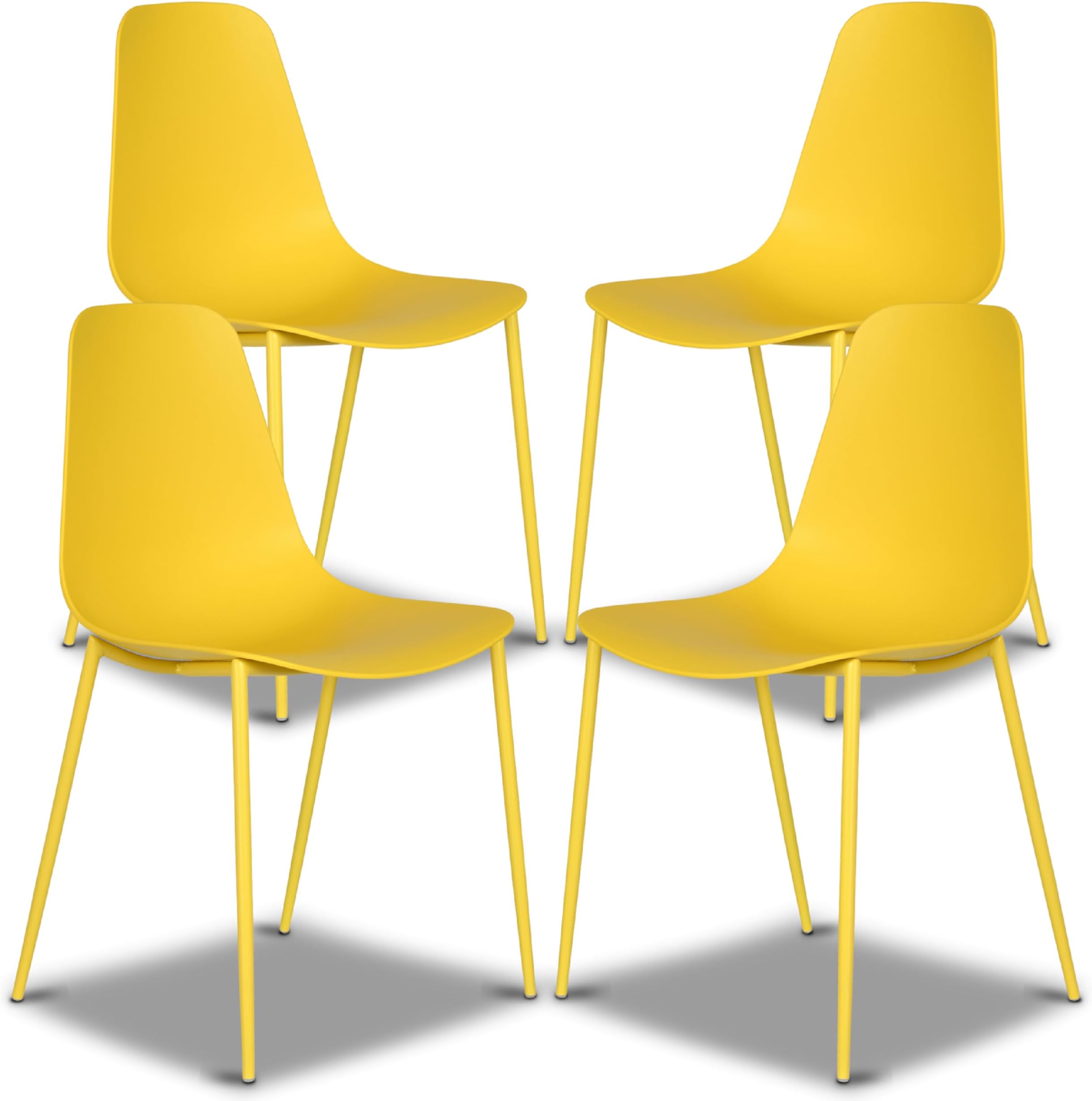 Poly & BARK Isla Modern Kitchen Chairs Set of 4 - Plastic Dining Chair with Metal Legs - Quick Assembly Simple Cafe Chairs Plastic for Indoor or Outdoor - Sunburst Yellow