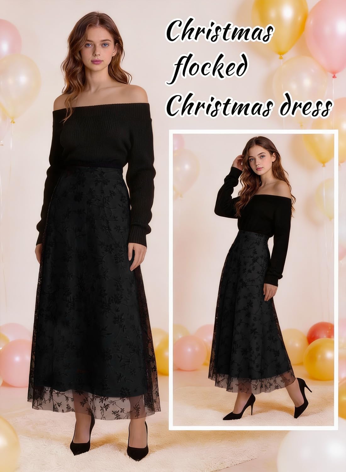 Dressy Skirts for Women High Waist A Line 3D Floral Vintage Flowy Chiffon Skirt Long Midi Length - Image 3