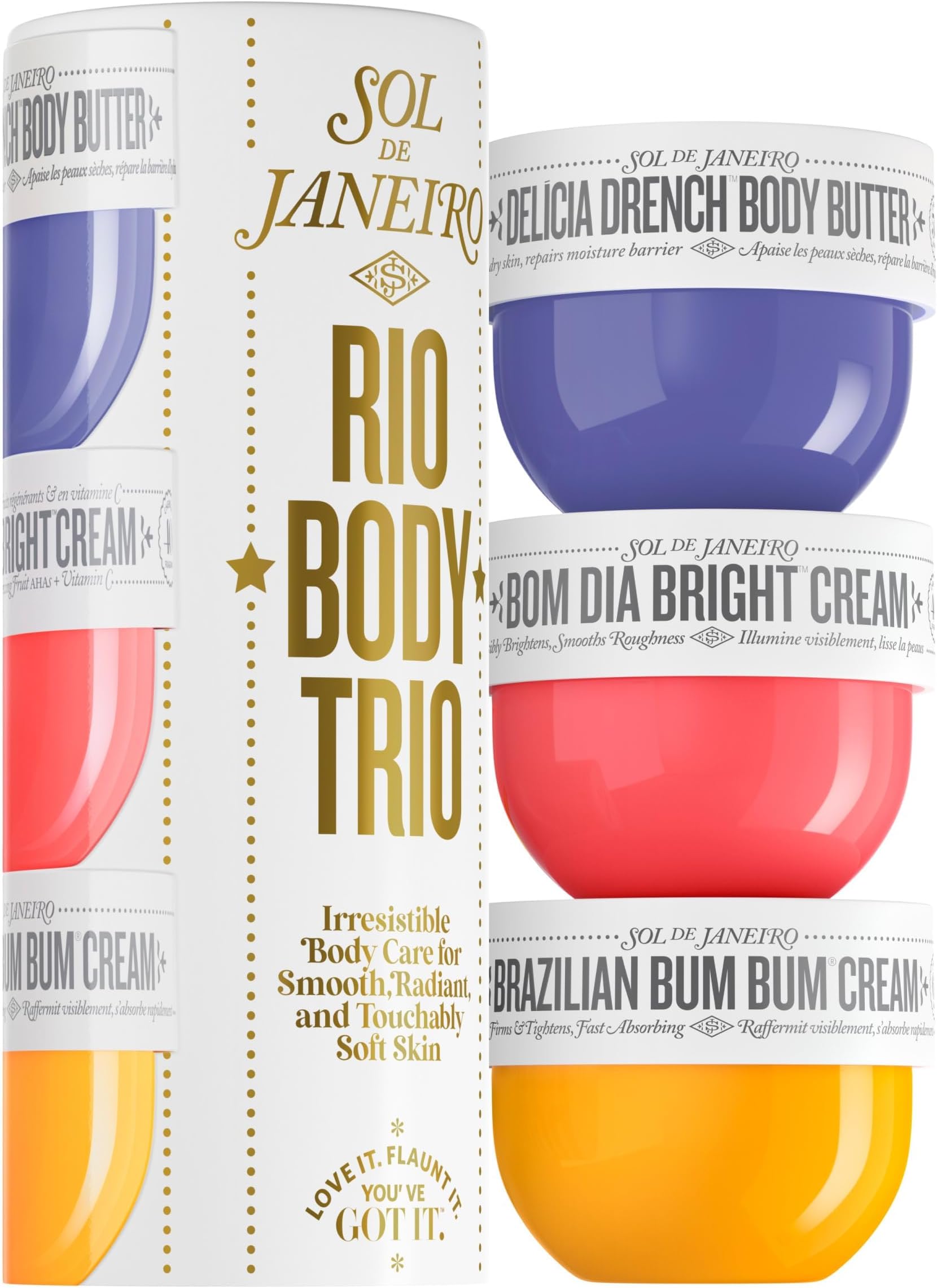 Rio Trio Mini Vanilla Body Cream Discovery Set - Brazilian Bum Bum Cream, Delicia Drench Body Butter, Bom Dia Bright 50 ml - Amazon Exclusive Trial Set ($48 value)