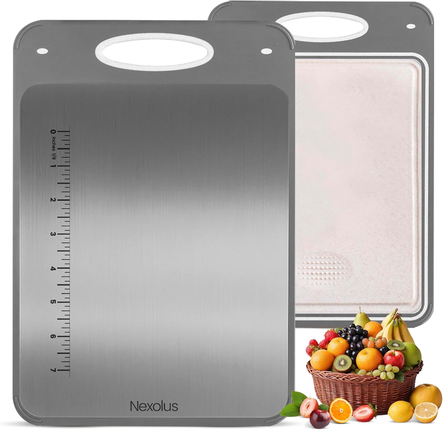 2 Pack Titanium Cutting Board Set, Large Double Sided - 16x11" + 14x9" - Titanium Cutting Board for kitchen with Deep Juice Groove, Built-In Measurement Scale & Easy to Clean