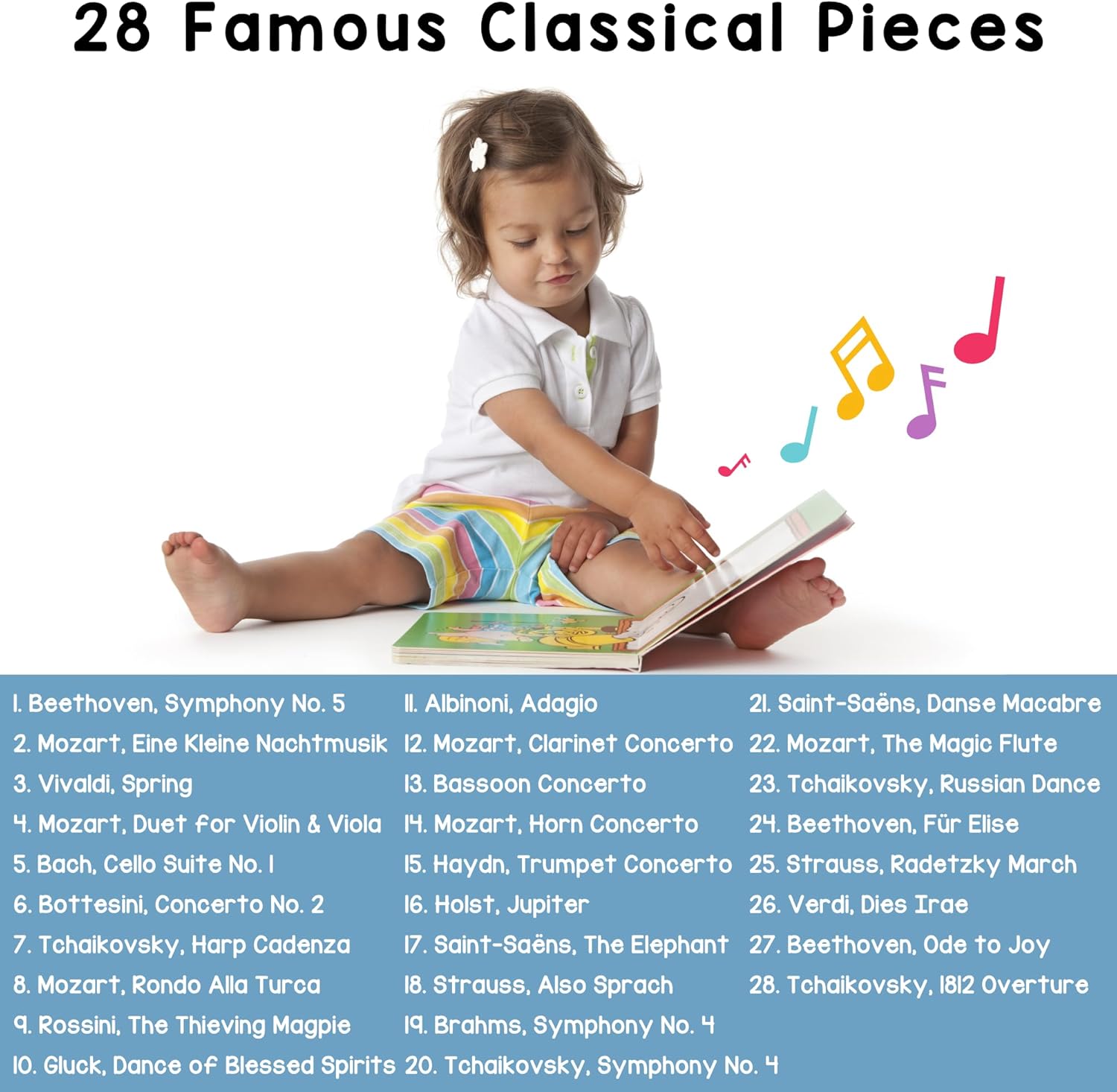 LEARNING BUGS Discover The Orchestra – 28 Instrument Sounds and Classical Pieces, Musical Books for Toddlers, 28-Button Music Book, Musical Toys for Toddlers 1-3