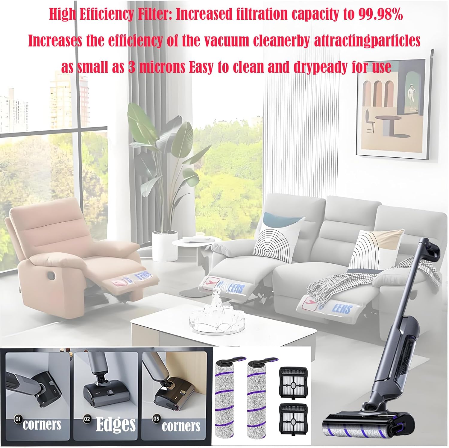 Brush Rollers and Filters Replacement Accessories Kit for Narwal S20 Pro Wet Dry Vacuum Cleaner：4pack Includes Roller Brush Filter Spare Parts Attachments