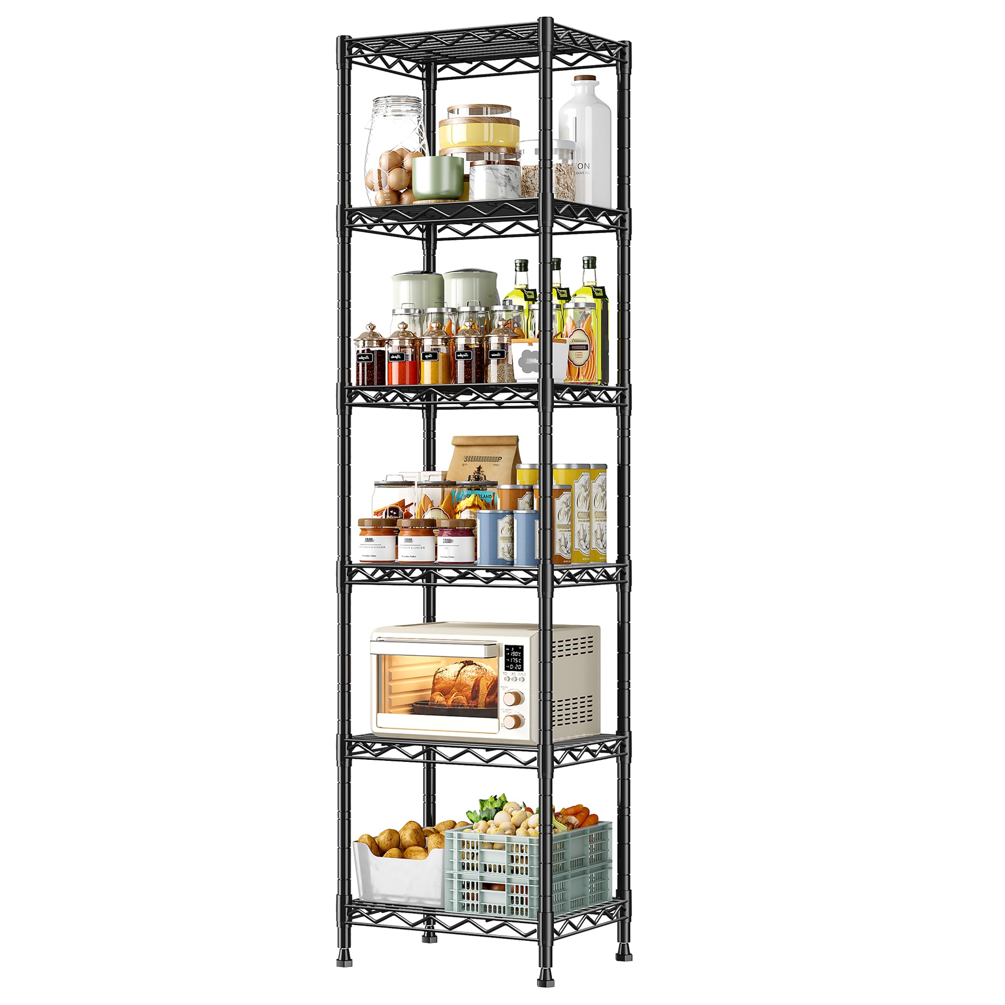 DurayLoly 15.8" W 6-Tier Narrow Wire Shelving, Adjustable Shelves, Kitchen