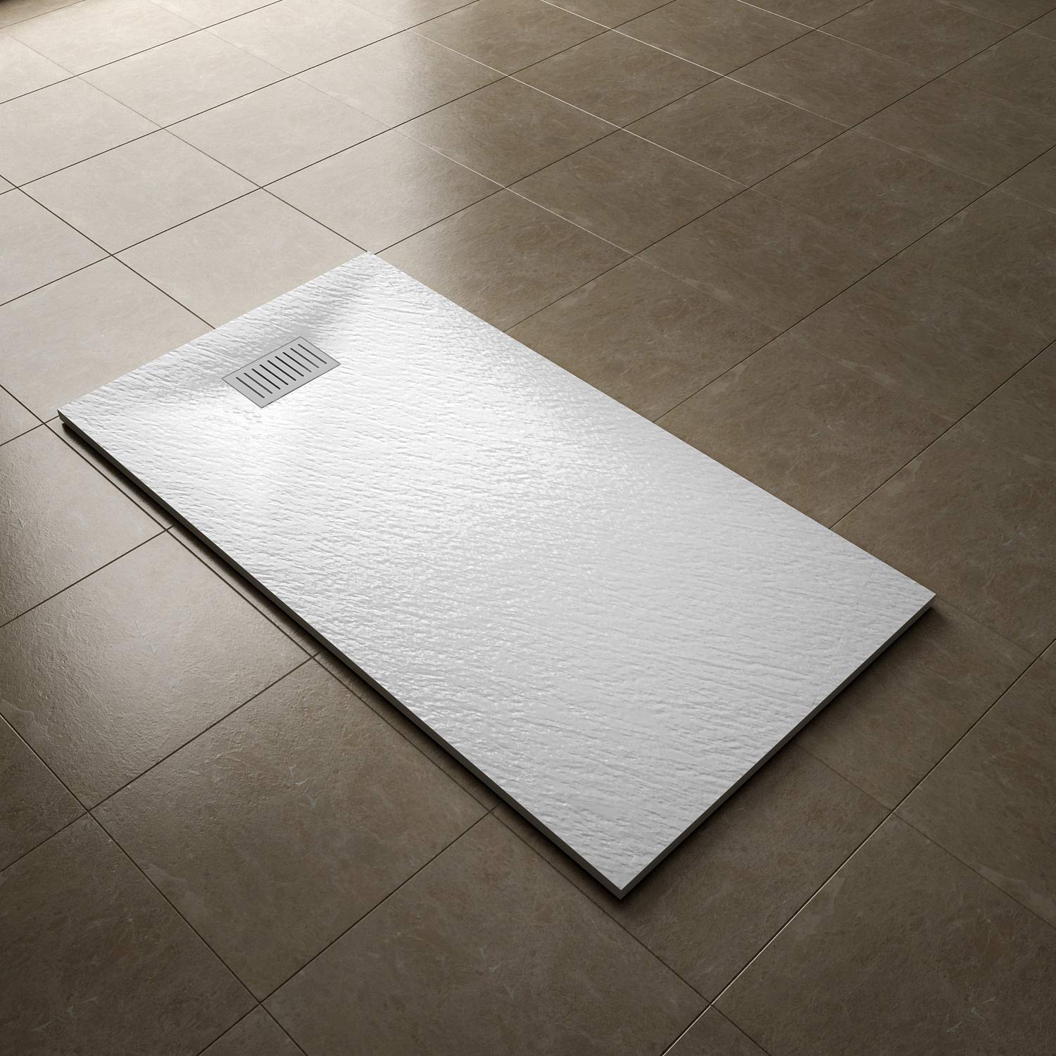 ELEGANT 1500x800mm Slip-Resistance Shower Base Slate Effect Square Shower Enclosure Tray with Waste and Drain Cover Grate
