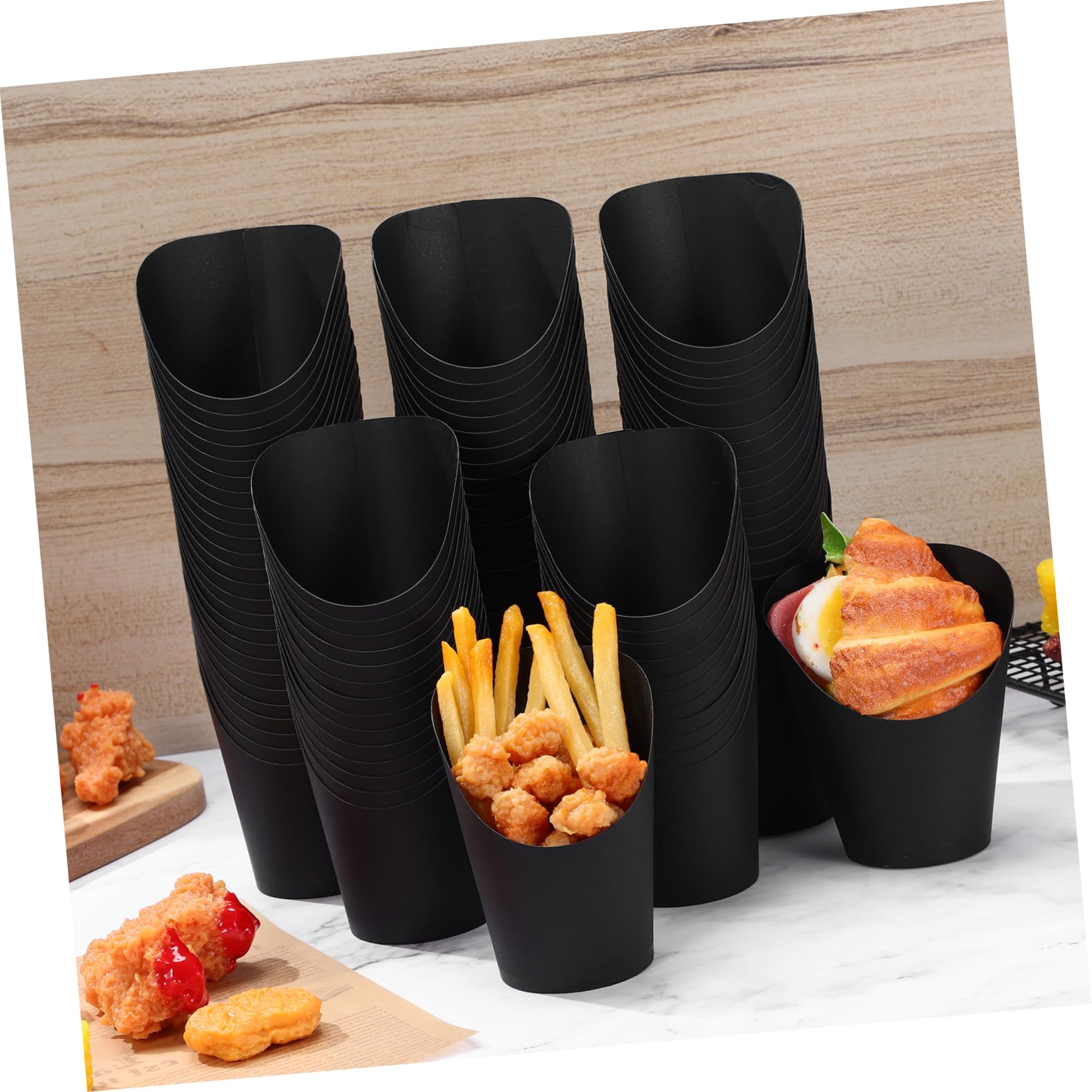 POPETPOP Bicchieri di Carta Nero Monouso e Resistenti 100 Pezzi da 14oz Apertura Obliqua per Snack e Aperitivi in Ristoranti e Feste