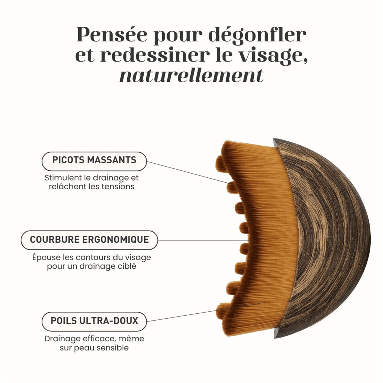 Mooniva LunaSculpt - Brosse Lymphatique Visage brosse contour visage brossage à sec drainage lymphatique forme ergonomique pour visage menton mâchoire contact précis peau