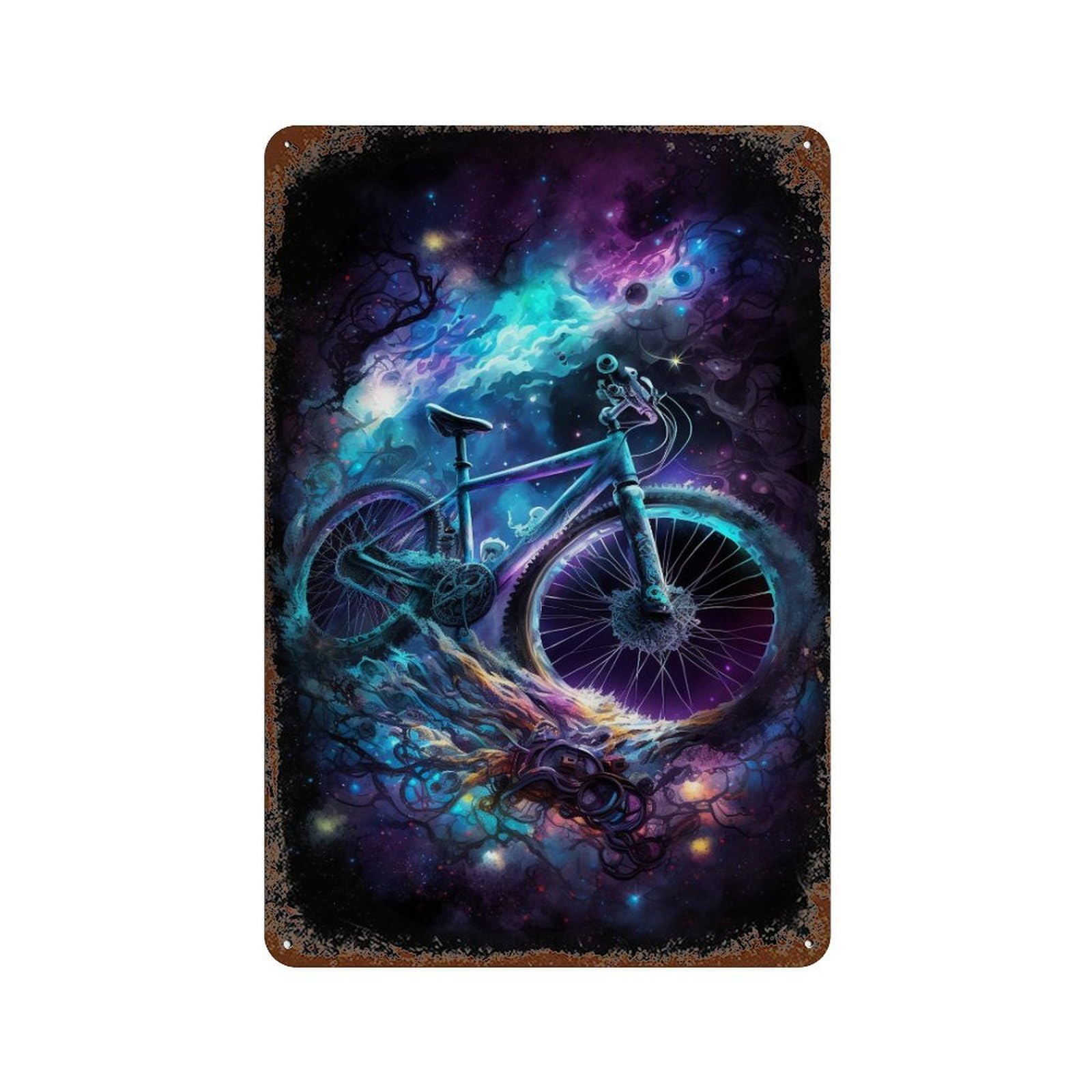 Vintage Rust Metal Sign Galactic Bicycle Adventure -1 11.8"x7.9", Old School Wall Decor for Garage, Bar And Workshop Decor