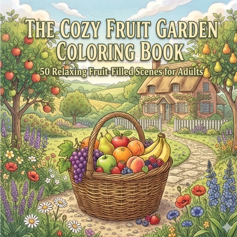 The Cozy Fruit Garden Coloring Book: 50 Relaxing Fruit-Filled Scenes for Adults