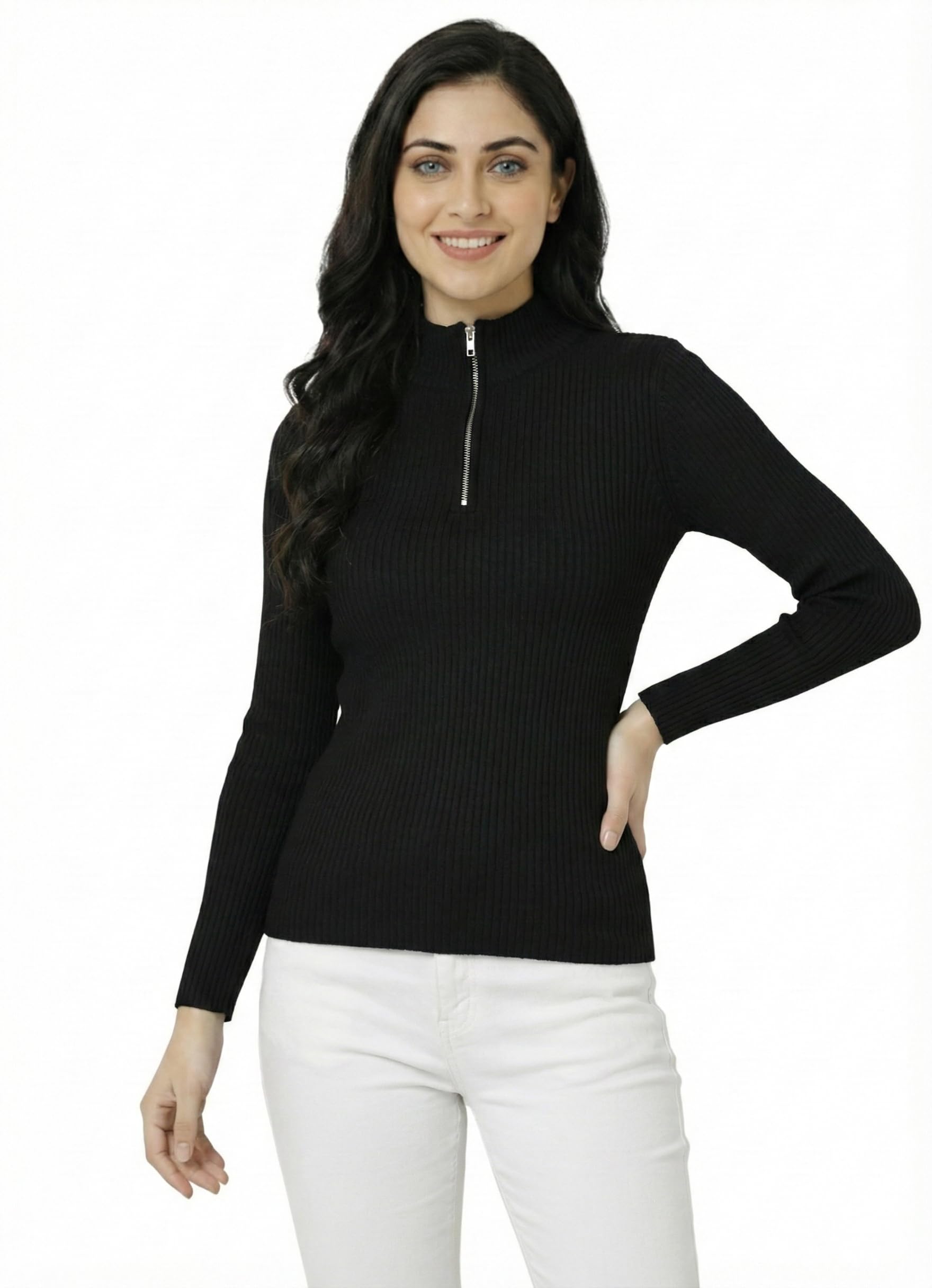 whiteheaven Womens Winter Season Zipper Highneck Full Sleeves/Zip Highneck Sweater/Womens Turtle Neck/Zipper Highneck T-Shirt-picture-33
