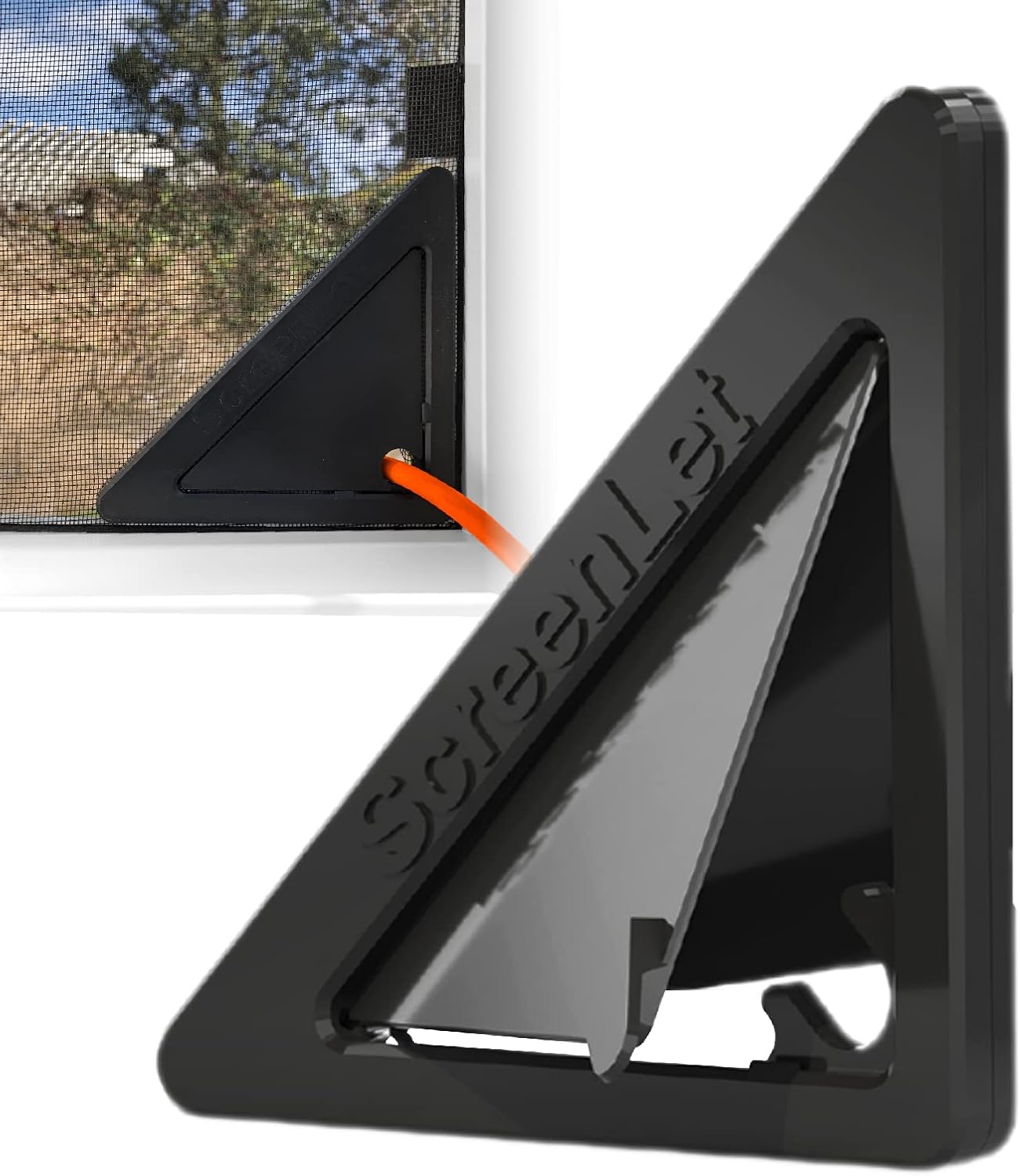 Window Screen Pass Through Attachment - Bring Inside Power Outside, Easily - Fits on Any Standard Window Screen - Ideal for Holiday Lights, Landscaping Equipment, RVs and Boat Houses - Black