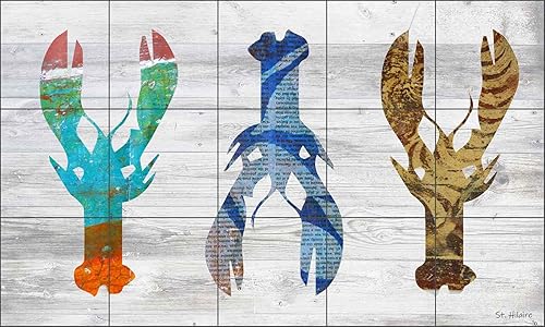 Sea Life Art Tile Mural Backsplash – Tres Lobsters en blanco por Elizabeth St Hilaire cerámica cocina ducha baño, Multicolor
