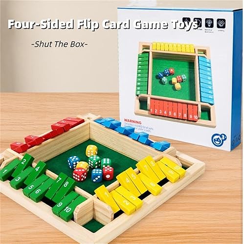 Miniatura 6 de Shut The Box, juego de madera con 8 dados clásicos para 4 jugadores, para aula, hogar, fiesta o pub, mejora las habilidades matemáticas y de toma de