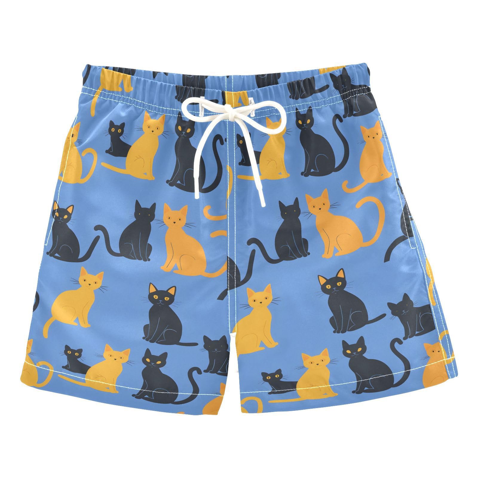 ALAZA Blue Yellow Animal Cat Kitten Cartoon Boys Quick Dry Beach Board Shorts Kids Swim Trunks Bathing Suit Swimsuit 4T